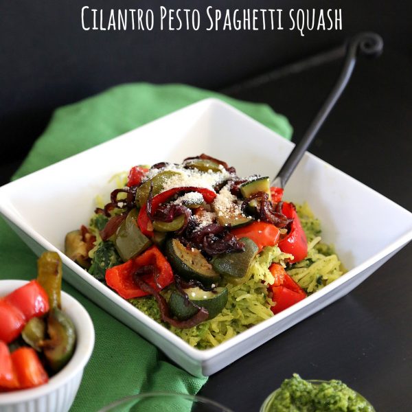 Roasted Veggies over Cilantro Pesto Spaghetti Squash - La Cooquette