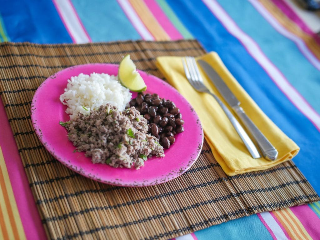 Honduran Salpicón served with beans and ric