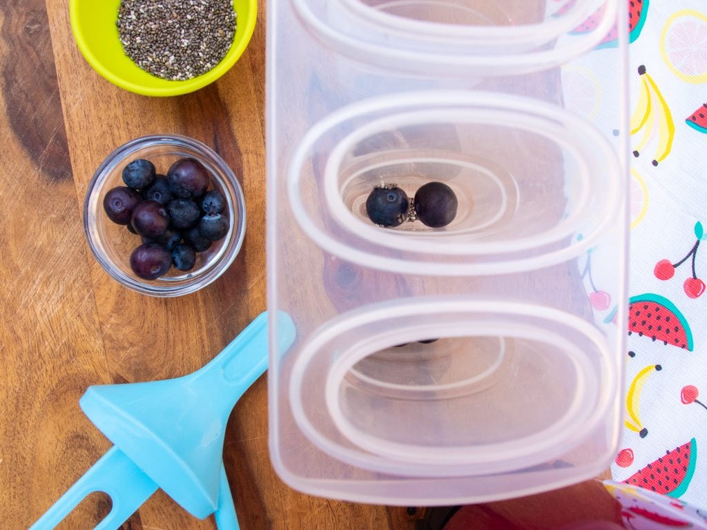 decorating popsicle molds with whole blueberries