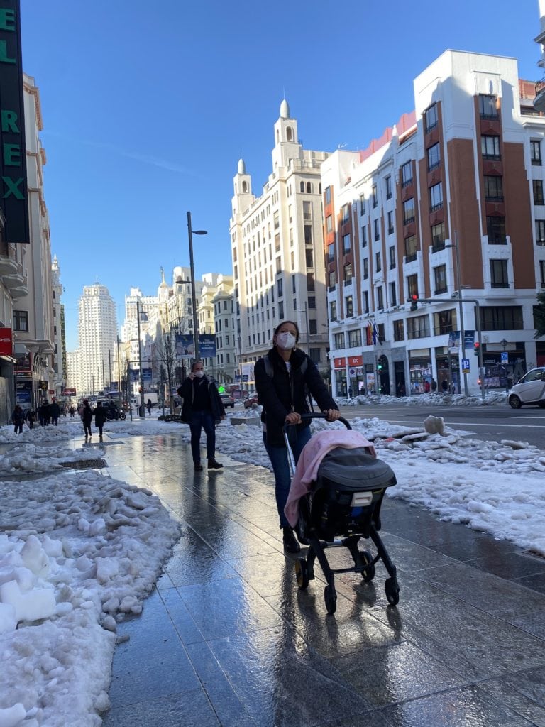 Walking with the baby around the city