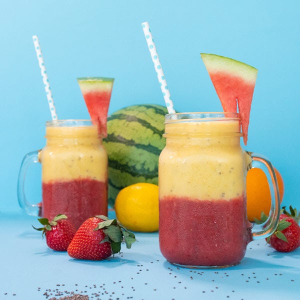 Two jars of Tropical Sunrise Smoothie served