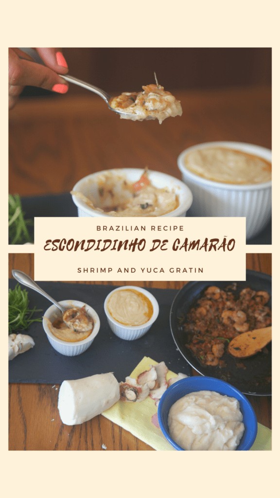 Poster of the escondidinho de camarao recipe for sharing on Pinterest and other social media