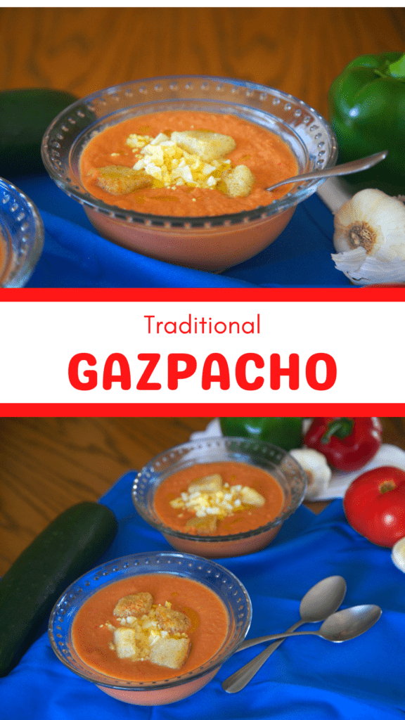 Traditional gazpacho poster for sharing on Pinterest and other social media 