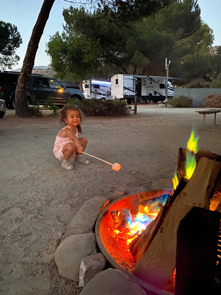 Kid making smores at the bonfire