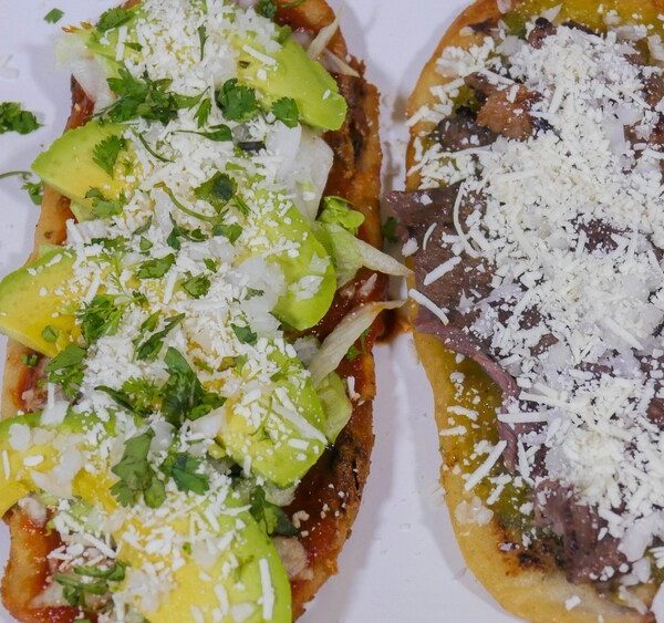 Mexican huaraches with a veggie and a beef option
