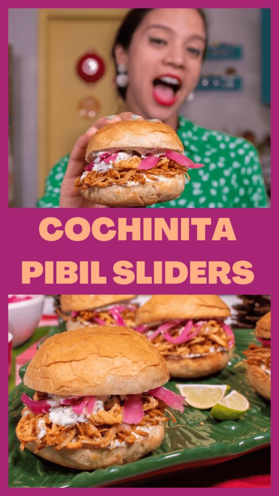 Cochinita pibil sliders poster or pin for sharing on social media