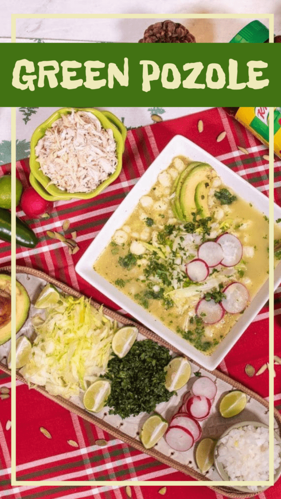 Green pozole with chicken pin for sharing on social media