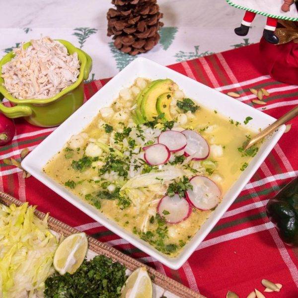 Green Pozole with Chicken served
