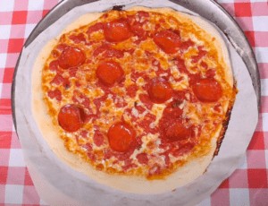 Freshly baked NY Style Pepperoni Pizza