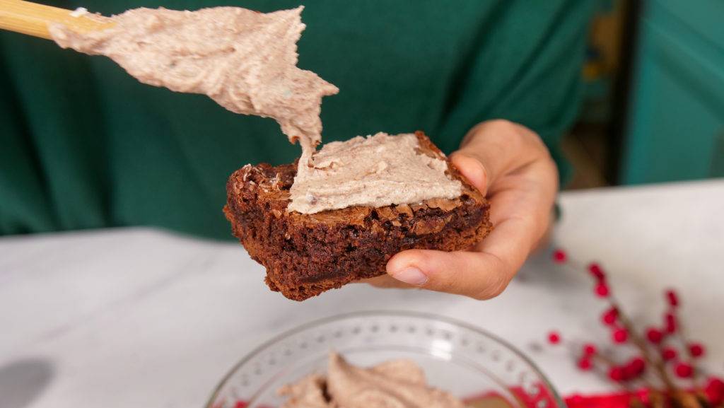 Frosting a Mexican Hot Chocolate brownie