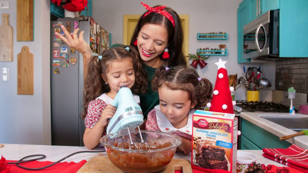 La Cooquette and daughters making Mexican Hot Chocolate brownies