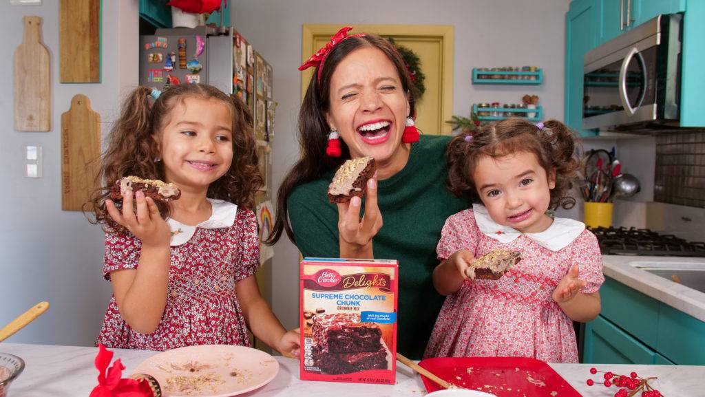 La Cooquette and daughters laughing Mexican Hot Chocolate brownies